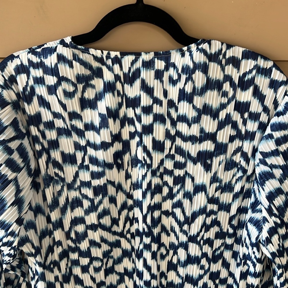 Chico’s Travelers Brushstroke Stripes Pleated Jacket Blue White Coastal Sz L - Picture 8 of 10
